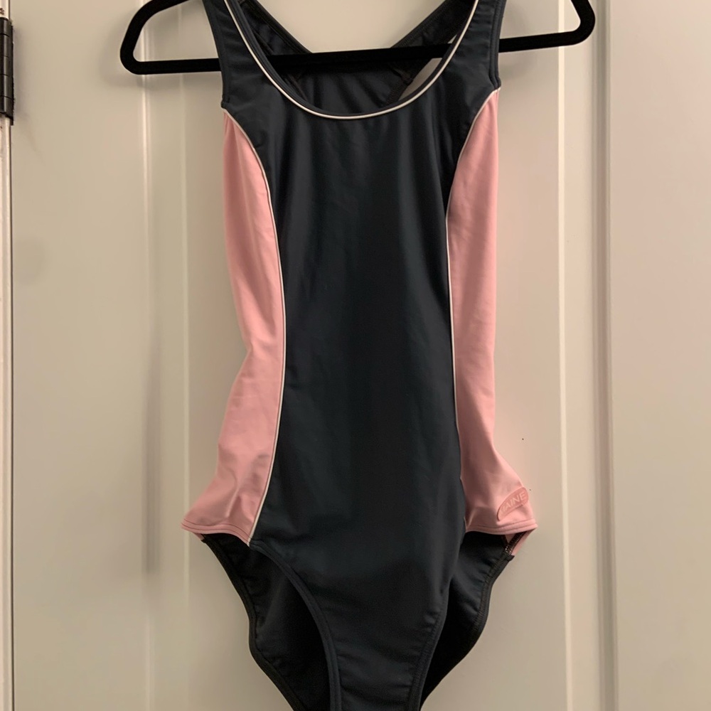 Pink and Black One Piece Swimsuit with Slimming Panels